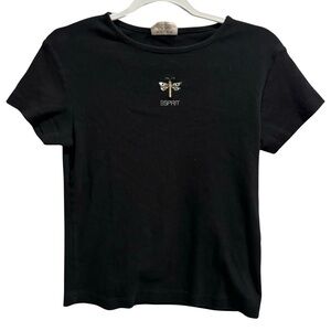 Vintage Esprit Dragonfly Patch Black T-shirt Size Medium